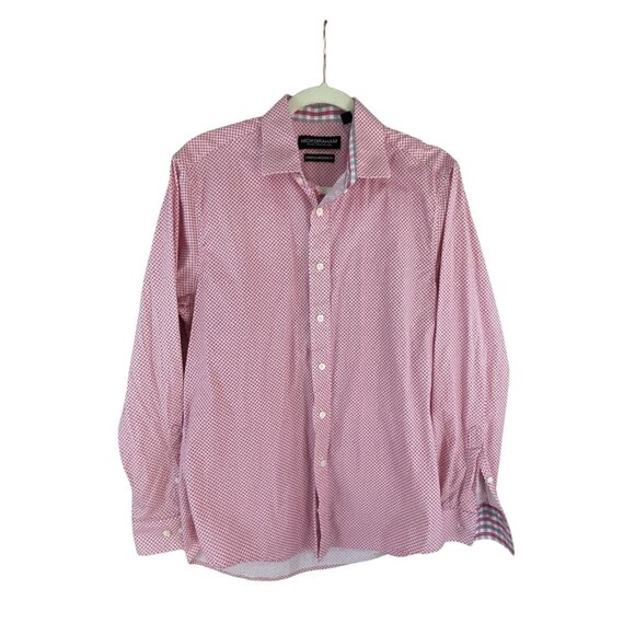 Nick Graham Mens Stretch Modern Fit Pink White Long Sleeve Button-Up Shirt Sz M - Picture 1 of 12